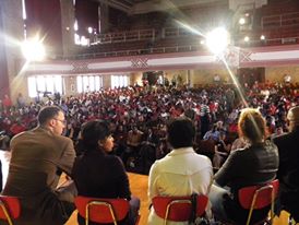 Holding one of five Youth Gang Summit Forum at Roosevelt High School